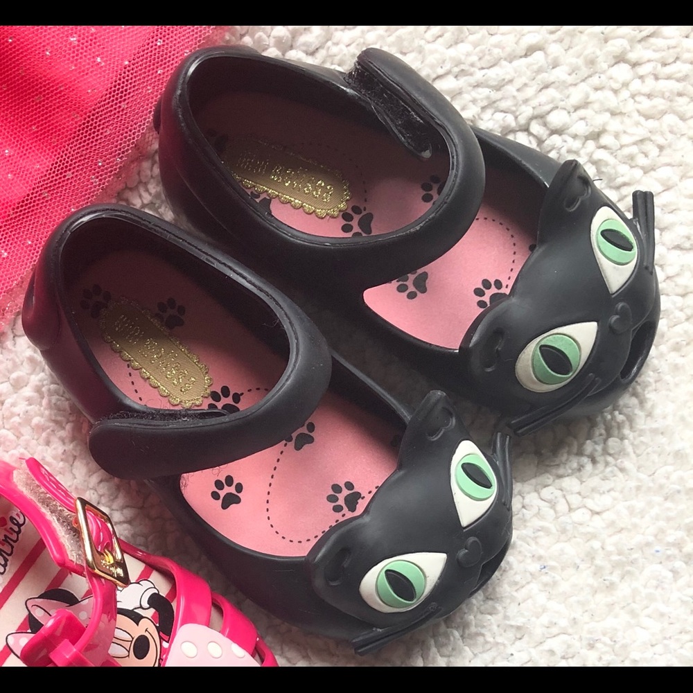 Mini Melissa Black 🐱 Kitty Jelly Maryjane Shoes Sz 5